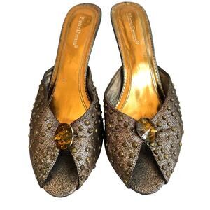 Pierre Dumas Bronze Studded Peep Toe Mule Heels w/ Jewel Accent Size 11